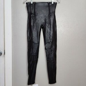 SPANX- Faux Leather Hip-Zip Leggings Black Size Large Pants‎ Front Zip